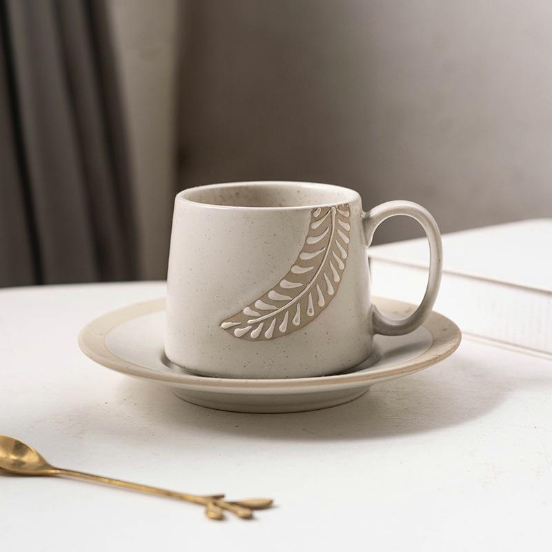 Ins Simple Ceramic Latte Cup Creative Set Mug, Office Afternoon Tea Coarse Pottery Coffee Cup Saucer