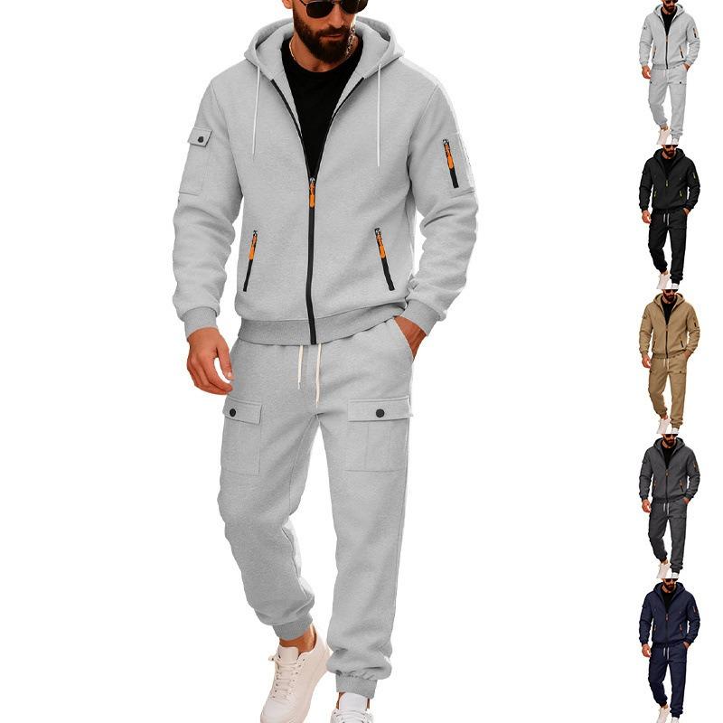 Mens Heavyweight Fleece Loose Hooded Sweatshirt And Pants Casual Sport Two Piece Set