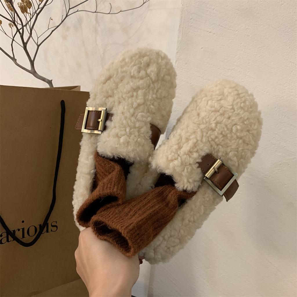 Fashion Round Toe Women Casual Female Sneakers White Leather Shoes Slip-on Loafers Fur Soft Moccasin Slip On New Winter Leisure Basic