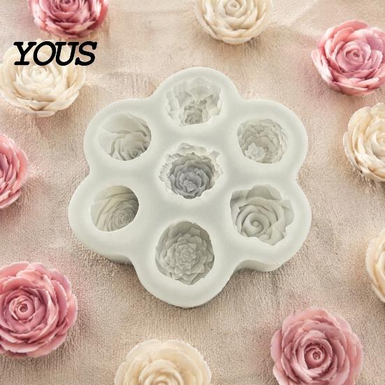 Small Dessert Molds for Parties Rose Peony Silicone Mold, 7 Cavities Baking Mold Making Cake Flexible Chocolate Candle Soap, Non Stick Pastry