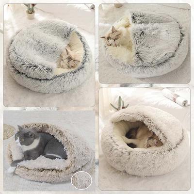 Lit pour animal de compagnie Chat Chien Hiver Long Coussin rond en peluche Maison pour animal de compagnie Panier chaud pour animal de compagnie Sac de couchage pour chat et chien Nid pour chat Chenil pour petit chien Chat