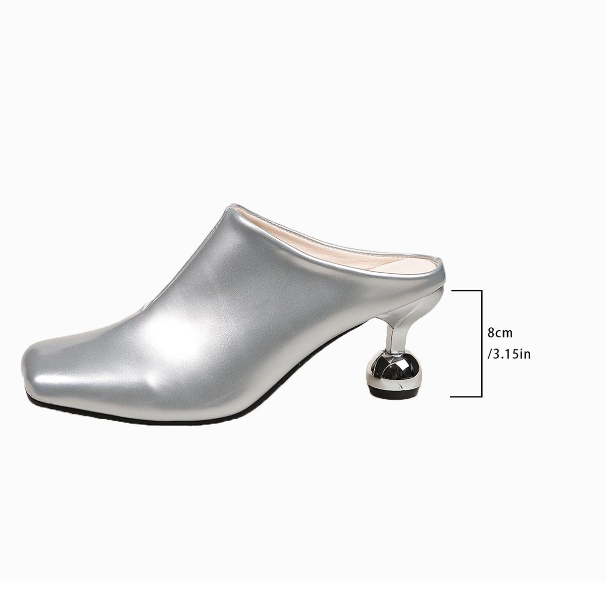 

Wine glass and bag head half slippers female popular summer new square head thick heel Mueller shoes with skirt large size high heels 42 серебряный