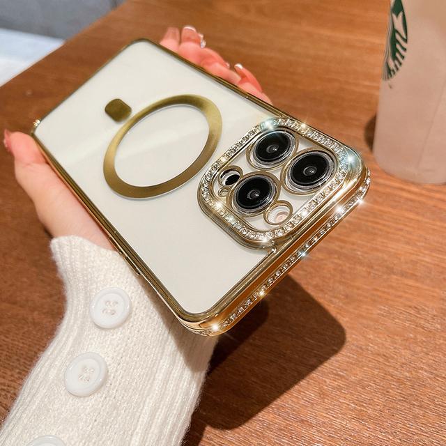 

Чехол для беспроводной зарядки Magsafe для Iphone 14 13 12 11 Pro Max, противоударный роскошный прозрачный силиконовый чехол с блестками и бриллиантами for iphone 14 pro