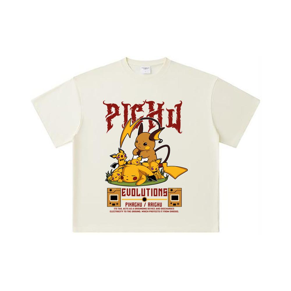 

260 GSM Double Yarn 32 Count 100% Cotton Pokemon V18 Pikachu Evolutions Print Unisex Heavy Cotton T Shirt S