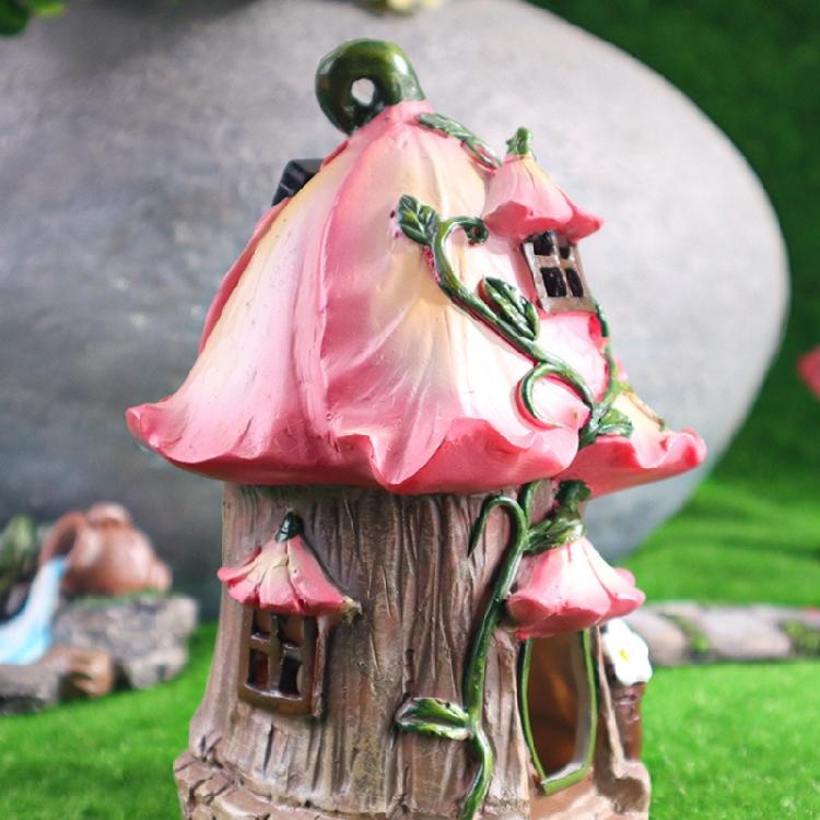 Fairies Tale Landscape Ornament Solar Lighted Illuminated Mushroom House Resin Statue Suitable For Outdoor Night Display