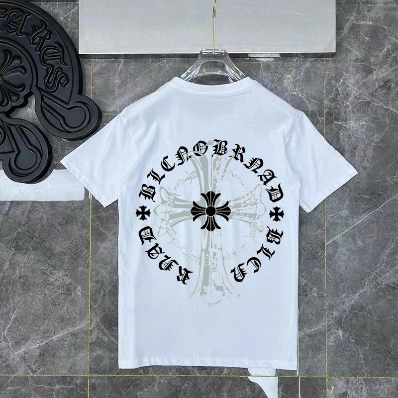 

D42 CHROME HEARTS 2026 Summer New High Quality Cotton Round Neck Loose Large Size Men s and Women s T-shirt Couple T-shirt XL білий