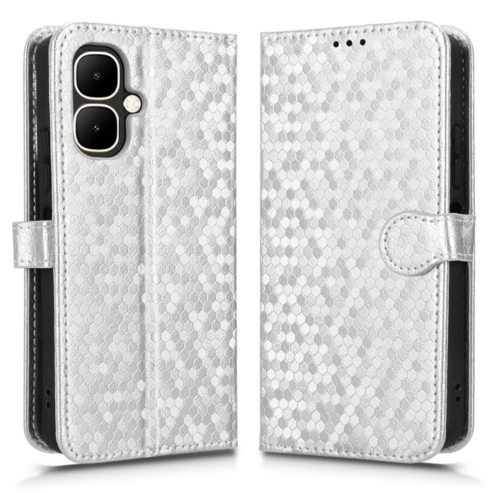 

For TECNO Pop 10/Infinix Smart 10 Wallet Case Dot Pattern Imprint PU Leather Phone Cover with Wrist Strap Silver