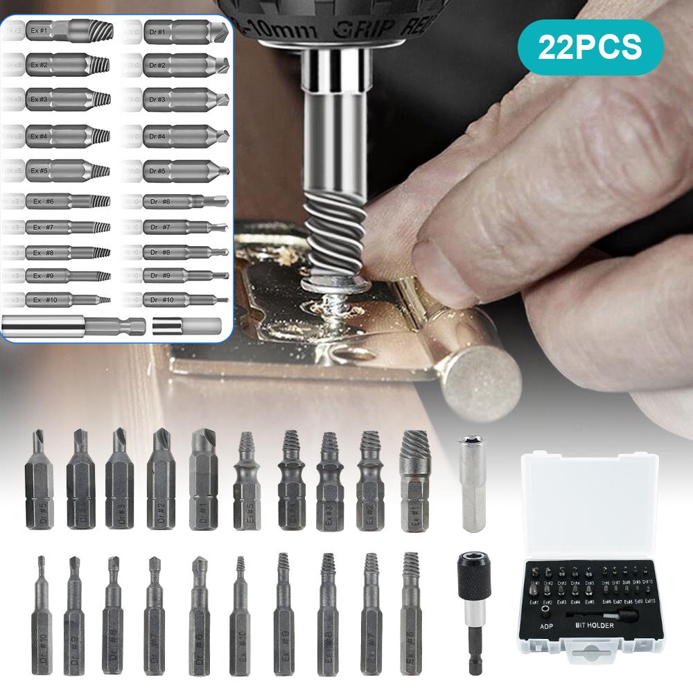 22 Stück Beschädigter Schraubenausdreher Bohrer Zweckwerkzeuge HSS Abgebrochen Speed Out Easy out Bolzen Stehbolzen Ausgedrehter Schraubenausdreher Werkzeug
