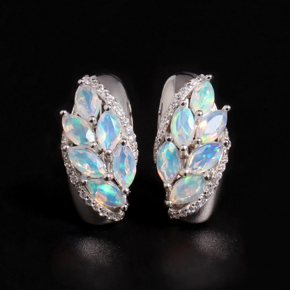 

Женские серьги из серебра в форме листа с опалом, насыщенный цвет, натуральный драгоценный камень, легкие роскошные ювелирные украшения для подарка на годовщину свадьбы M белый