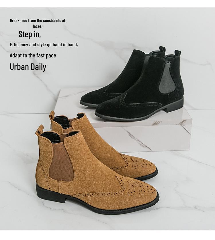 Autumn/Winter 2025 Men’s High-Top Frosted Leather Martin Chelsea Boots - Plus Size Available