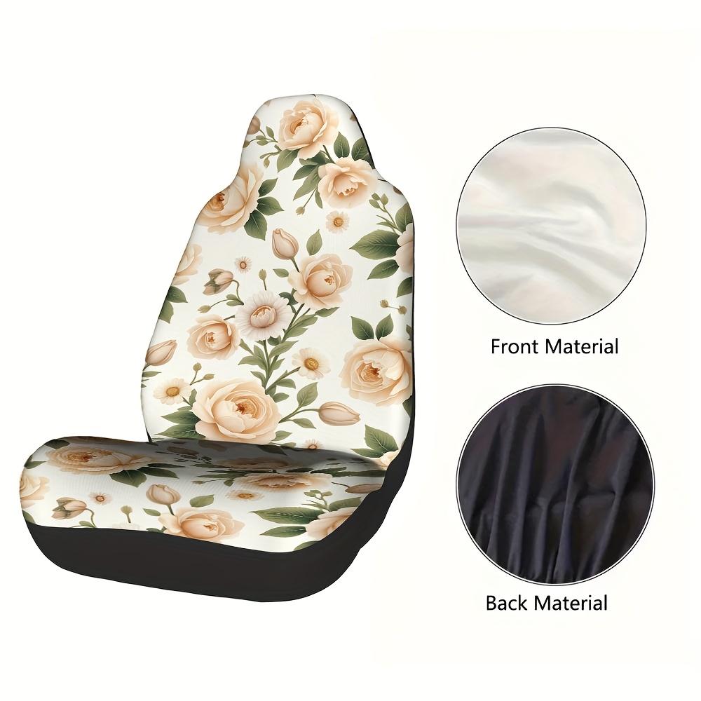 2 Stück Vintage Blumen-Autositzbezüge - Beige & Grünes Blumenmuster, Maschinenwaschbar, Strapazierfähiges Polyester, Passend für Alle Fahrzeuge, P
