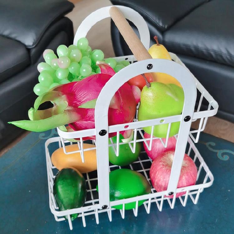 Folding 2 Tiers Countertop Removable Iron Fruit Vegatable Basket Double-layer Bread Snacks Storage Rack