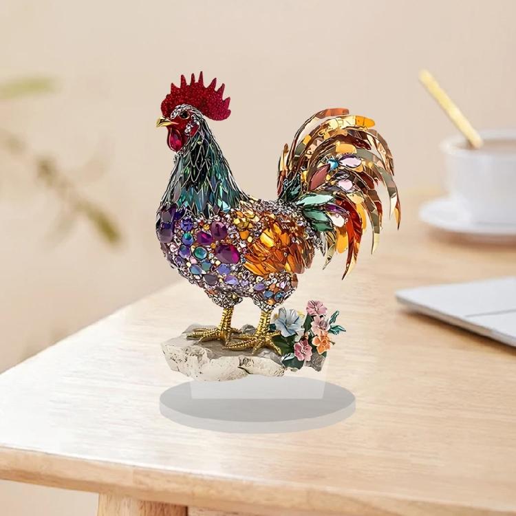 Animal Statue Shatterproof Weather Resistant Colorful Acrylic Rooster Sculpture for Home Office Desk Decoration