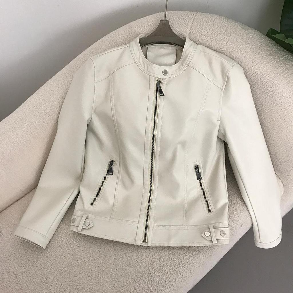 Jaqueta feminina de couro sintético estilo coreano primavera/outono para motocicleta - design curto e moderno