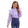 Mädchen Elegante Knopfbluse Schnürkragen Künstliche Perlen Tüllrüschen Langarmhemd