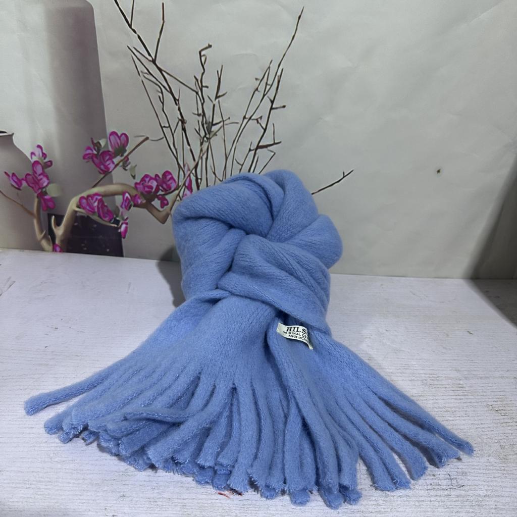 Solid Color Tassel Soft Waxy Plush Scarf for Women Autumn and Winter Plus Velvet Thickened Versatile Couple Student Warm Scarf