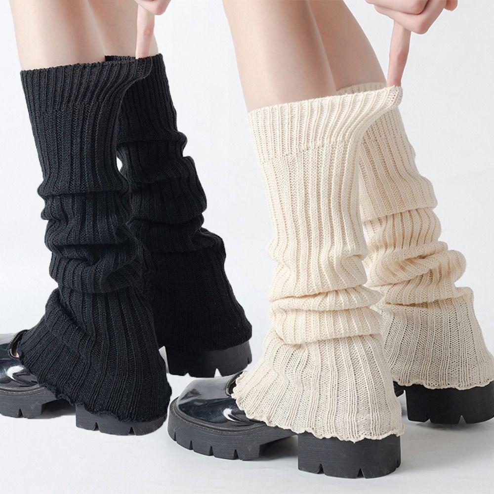 Solid Color Lolita Leg Warmers Crochet Pattern Middle Tube Socks Crochet Socks  Cold Weather