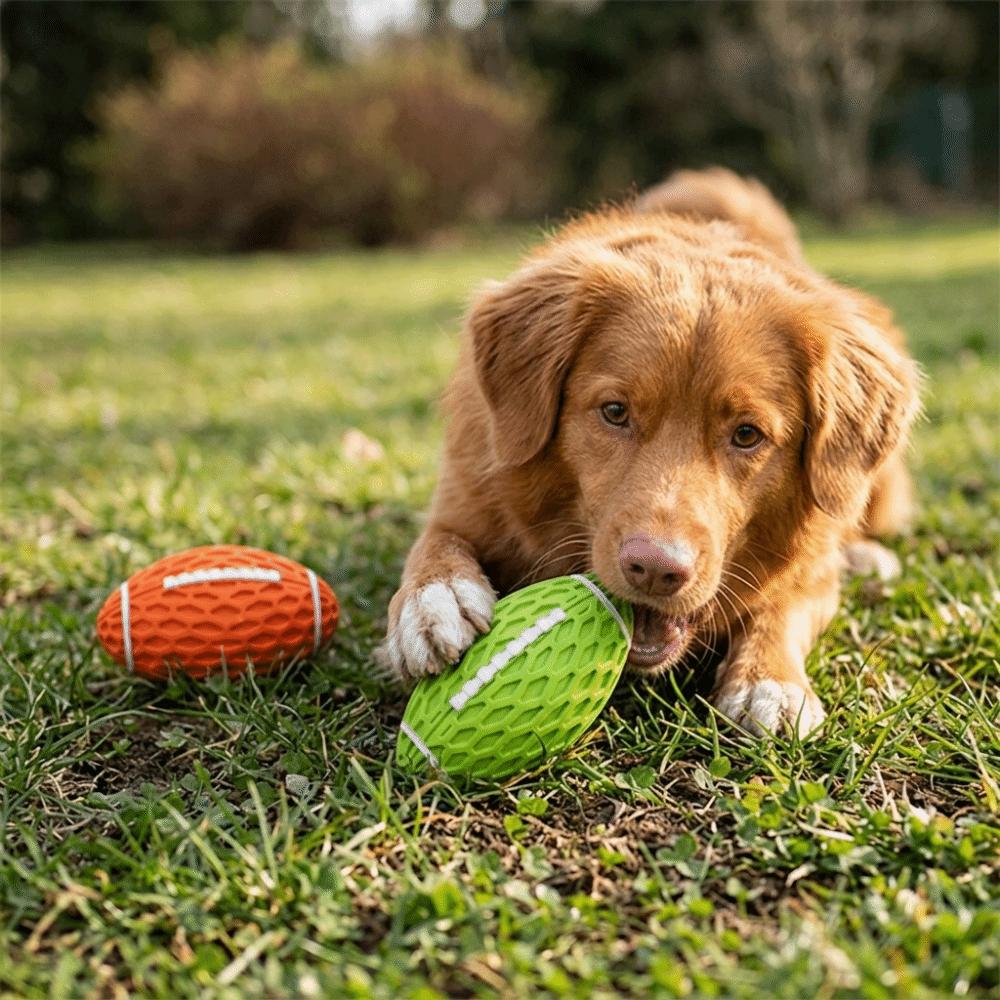 Bite Tough Squeaky Rugby Ball Rubber Dog Molar Toy Pet Training Toy Teeth Grinding Clean