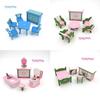 Wooden Pink Doll House Furniture Toys Set  for Girls Dollhouse Miniature Rooms Gifts