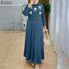 ZANZEA Women Casual Round Neck Loose Long Sleeve Muslim Dress