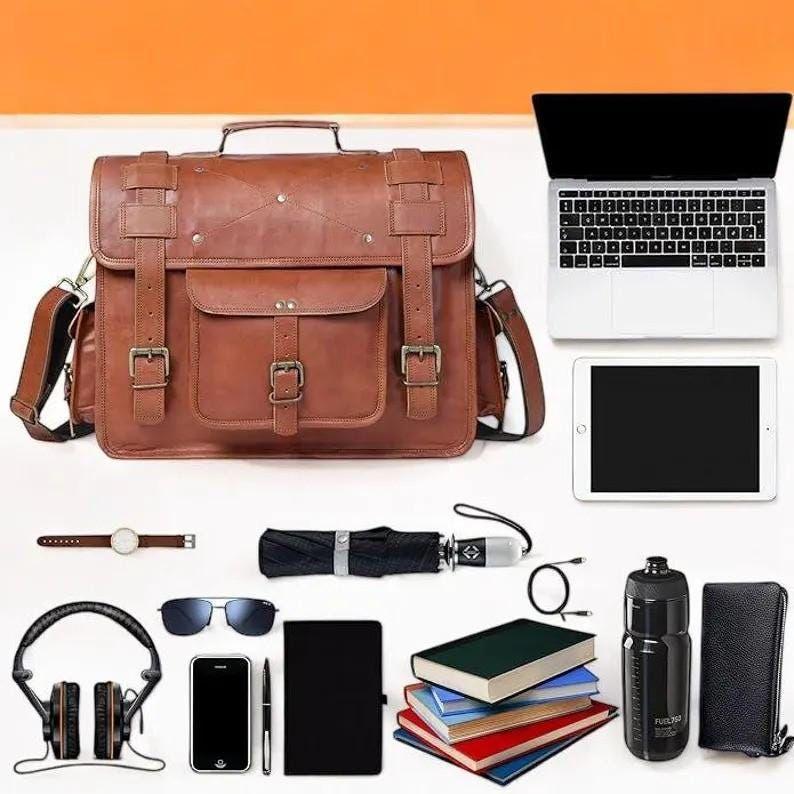 Handgefertigte Messenger-Umhängetasche aus echtem Leder für Laptops, Büro-Handtasche, Aktentasche, Rustikale Vintage-Umhängetasche, Geschenke für Männer, Geschenk für ihn