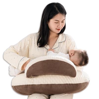 QUEEN ROSE Nursing Pillow, Maternity Cushion with Adjustable Straps, Reversible, Fully Washable, Cotton, Multifunctional, U-Shaped, Cute, Brown