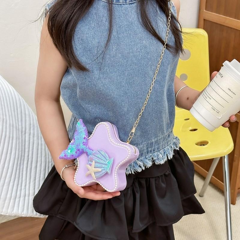 Adorable Cartoon Star Crossbody Bag For Kids Stylish Chain Strap Waterproof Pvc