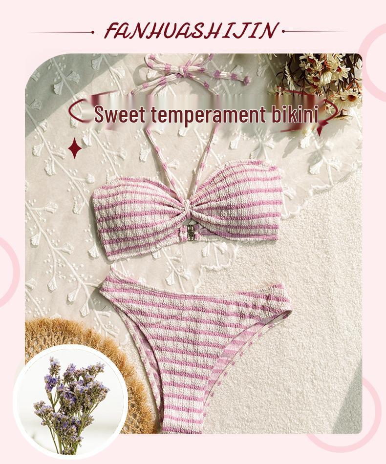 Striped Print Bikini Swimsuit: Sexy Women's Beach Vacation Wear