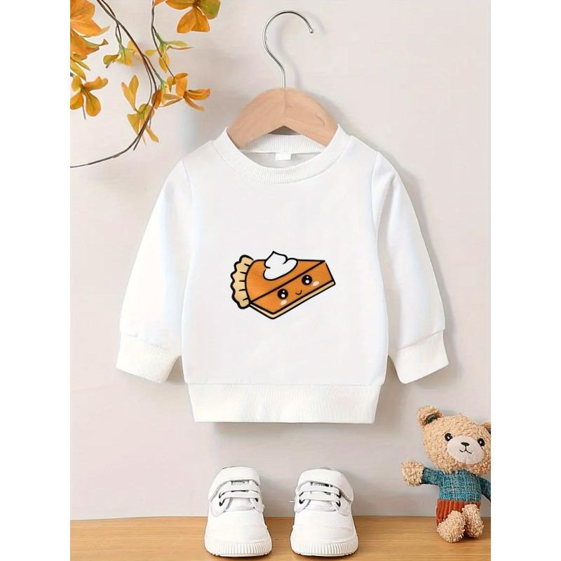 European Size Baby Cute Geometric Pie Slice Print Lightweight Hoodie - Soft Round Neck Long Sleeve Pullover, Machine Washable Spring & Autumn \