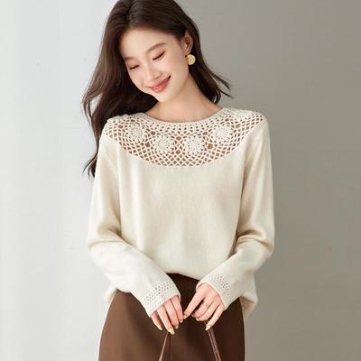 Srcr Women's 100% Merino Wool Hand-Crocheted Sweater