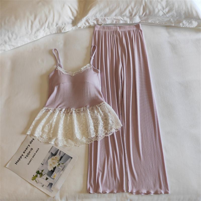 Modal Women's Summer Camisole Pajama Set with Chest Pads - French-Inspired, Sexy, Lightweight Homewear