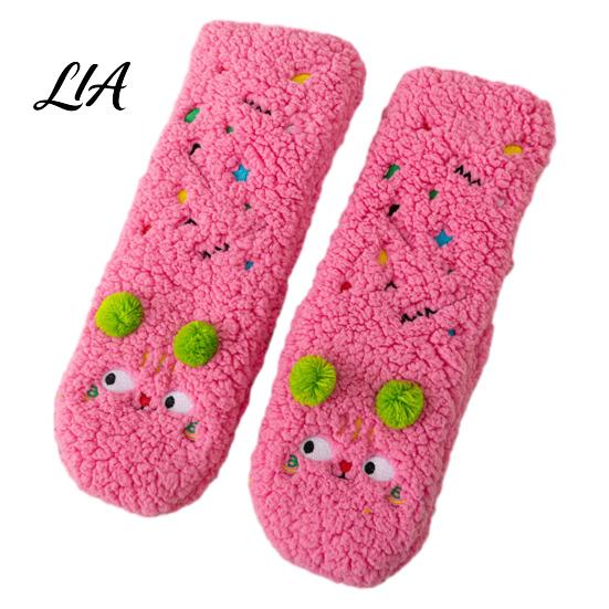 Cozy Cartoon Pattern Socks Thickened Floor for Women, Non-Slip Mid-Calf Socks, Thermal Winter Comfortable Elastic Ribbed Slippers Soft Fuzzy