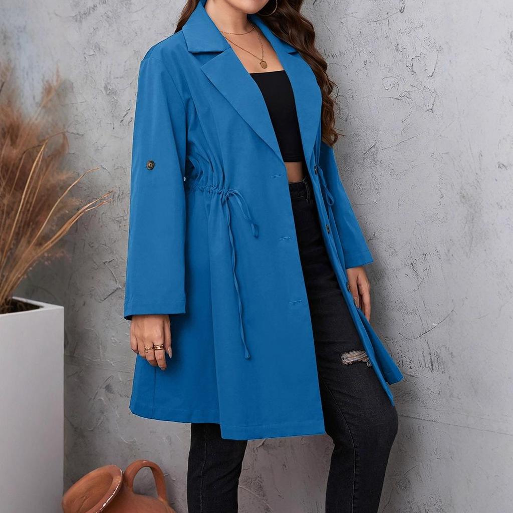 Autumn Women's Temperament Simple Wind Suit Collar Medium-length Solid Color Plus Size Jacket