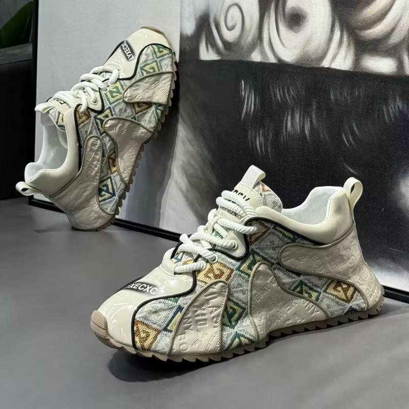 

Кроссовки мужские дизайнерские ретро туфли с закрытым дном модные повседневные туфли из спилковой кожи с увеличенной внутренней платформой 38