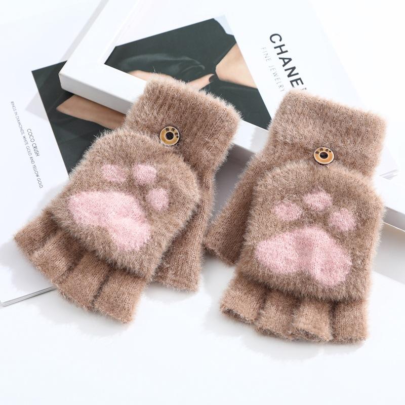 

Half-finger Gloves, Autumn and Winter Flip Cover, Fashionable New Style, Warm and Thickened Student Style Winter Imitation Mink Velvet Gloves One Size