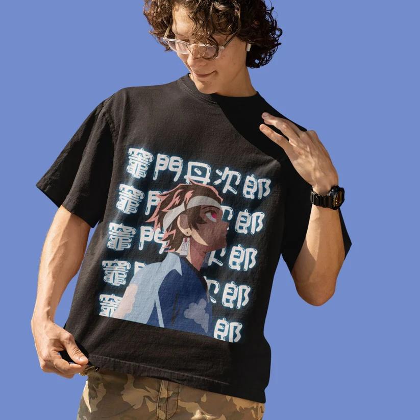 Demon Slayer Anime Printed Cotton Tshirt for Men and Women Harajuku Trend Fashion Oversized Anime Peripheral Clothing Tshirt