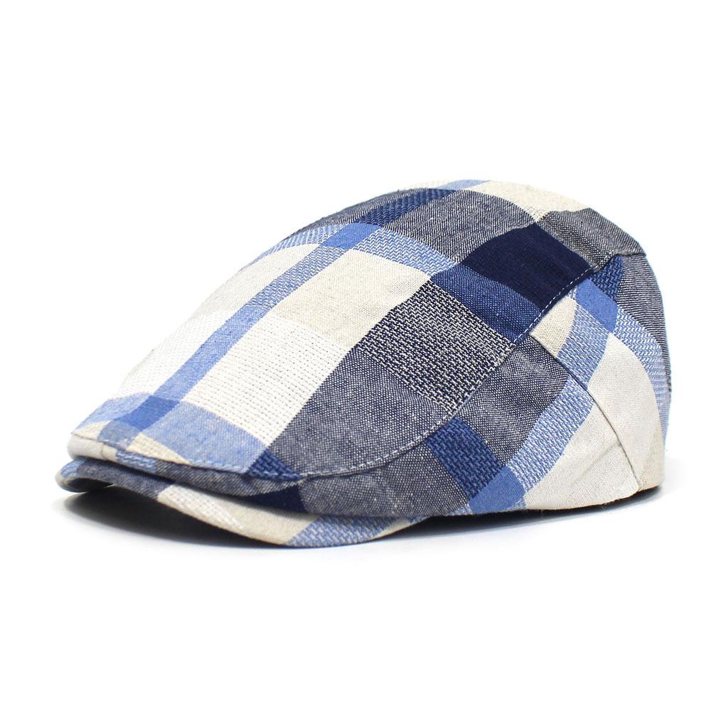 Цветная Клетчатая Шляпа Мужская Повседневная Беретка Модная Мужская и Женская Кепка-Фуражка Английский Стиль Кепка Adjustable синий
