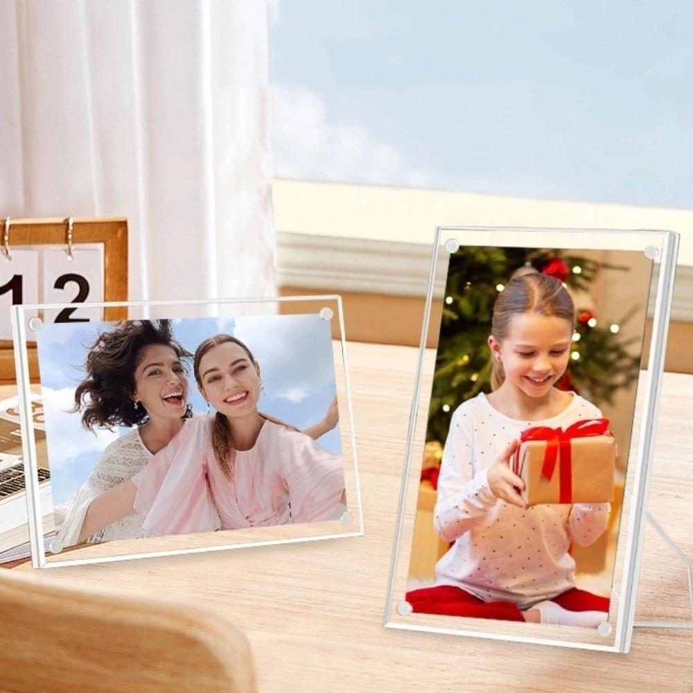 Transparent Acrylic Magnetic Picture Frames with Stand Rectangle Clear Photo Frame Minimalist No-drill Display Board