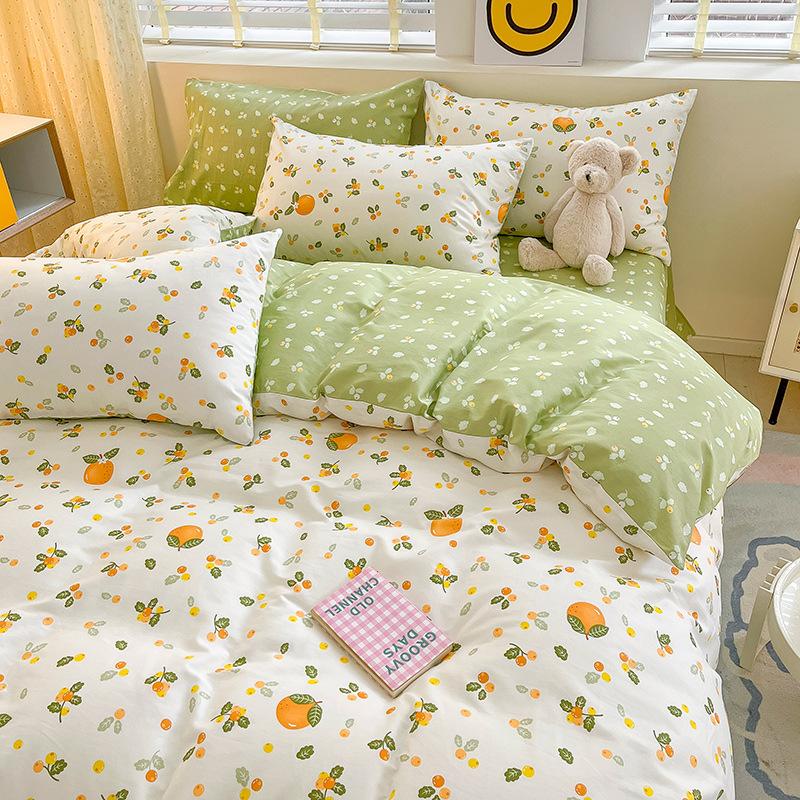 Juego de cuatro piezas de algodón puro de 60 hilos, cama gruesa de algodón puro, juego de tres piezas, algodón de fibra larga, funda de edredón pequeña y fresca, sábana ajustable