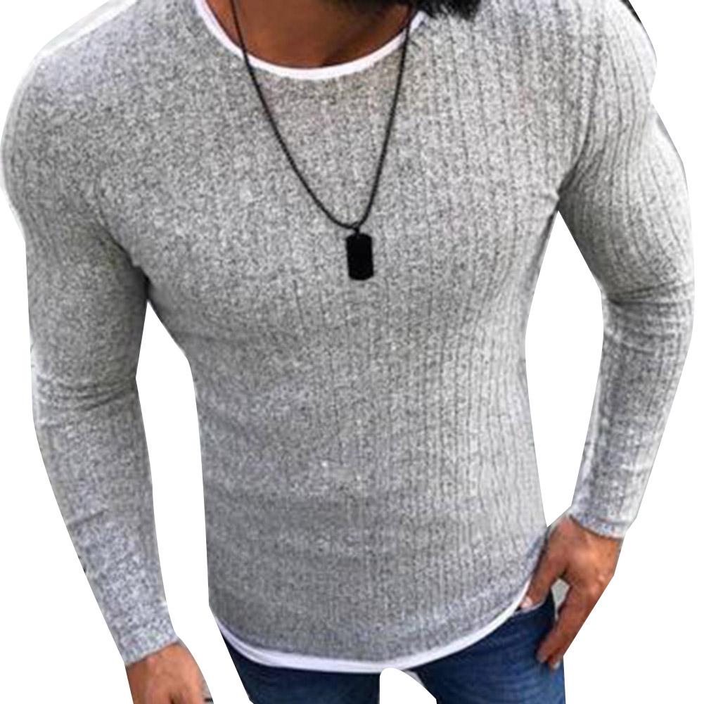 TOPMART-MEN's WEAR Color Block Patchwork O Neck Long Sleeve Pullover Knitted Sweater