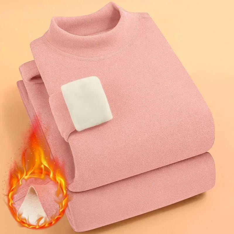 Double Sided Velvet Thermal Underwear for Women Set Thick Intimate Self-heating Bottoming High Collar Top+Trousers 2 Piece Set