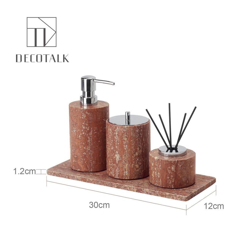 DecoTalk Wabi-sabi Red Travertine Bathroom Washbasin Set with Aromatherapy Tissue Box Tray