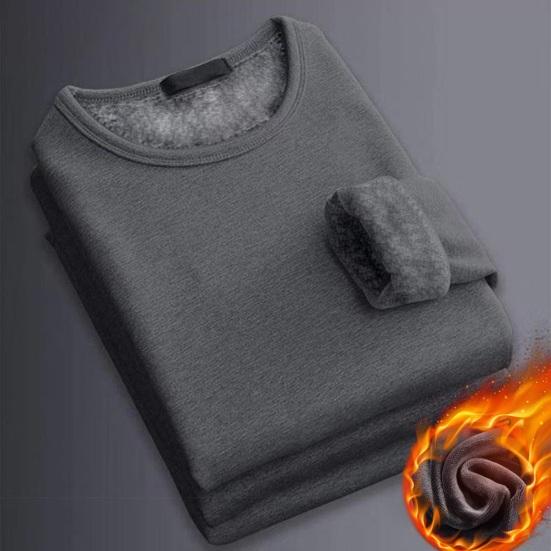 Autumn Winter Men Bottoming Top Slim Fit Thick Plush O Neck Pullover Stretchy Long Sleeves Pure