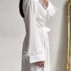 Fashion Wind Feather Long Sleeves Cardigan Ice Silk Dress Self-Tie Dress Cardigan Ice Silk Dress