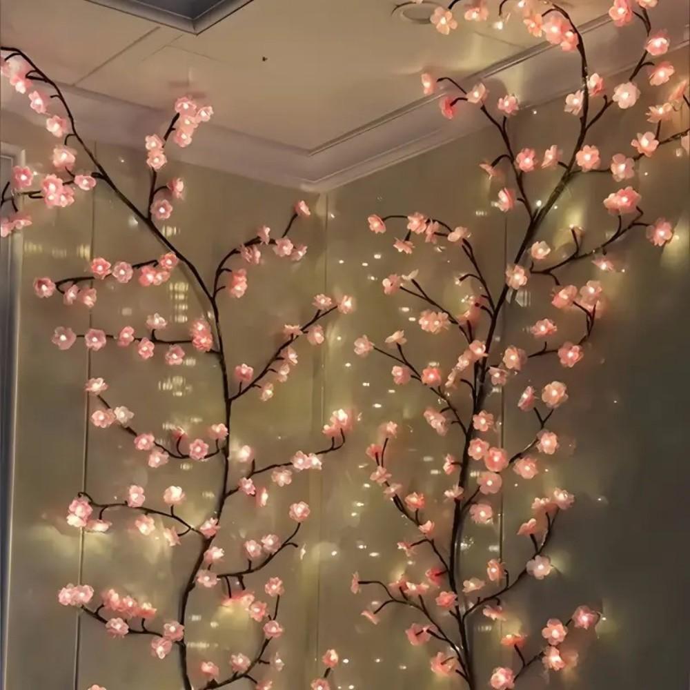 1PC 72/96LEDS Pink Cherry Blossom Vine Lights, Branch Lights, 8 Flashing Modes, USB Powered,used for Bedrooms Indoor Home Party