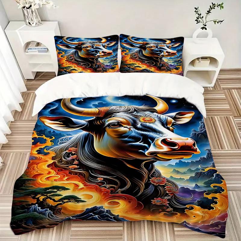 3pcs Anime Bull Decorative Bedding Set - Includes 1 Quilt Cover and 2 Pillowcases (No Core) - Festive Gift for Bedroom and Guest Room Decoration - Pol