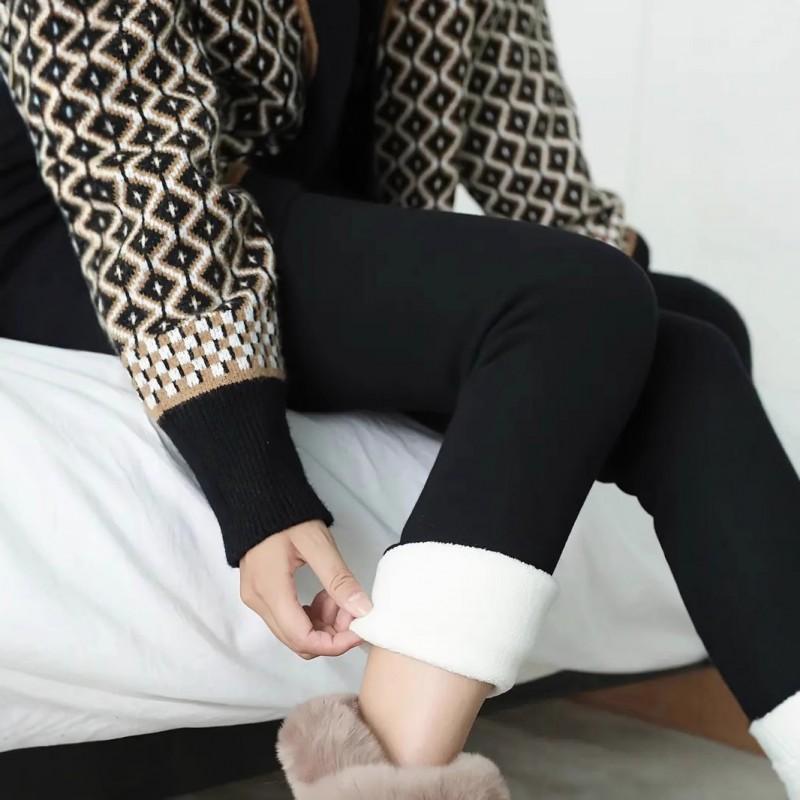 Womens Fleece Lined Leggings High Waist Slim Fit Casual Sports Pants With Pockets