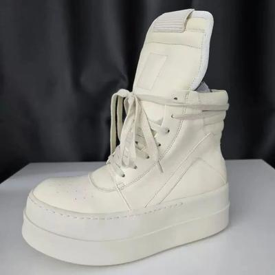 Baskets faites main personnalisées à semelle épaisse 7cm Cuir blanc Cuir de vache Entraîneur Gebasket High Street Fermeture éclair Bottes de qualité