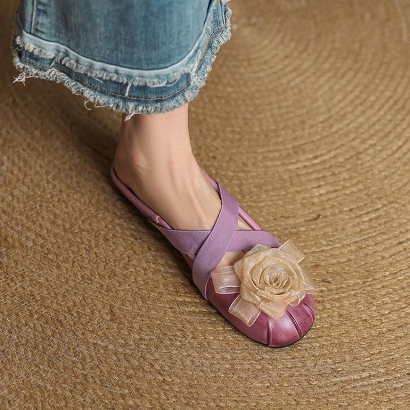 Summer Comfortable Soft Bag Head Slippers New Flat Slippers Casual Solid Color Beef Tendon Soft Bottom Leather Sandals Low Heel