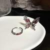 Women's Red Butterfly Adjustable Luxury Ring - French Design